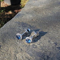 14k white gold blue sapphire and diamond halo studs