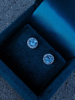 14k white gold aquamarine and diamond halo studs