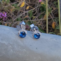 14k white gold blue sapphire and diamond halo studs