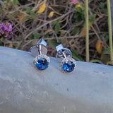 14k white gold blue sapphire and diamond halo studs