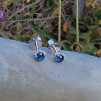 14k white gold blue sapphire and diamond halo studs