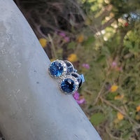 14k white gold blue sapphire and diamond halo studs