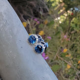14k white gold blue sapphire and diamond halo studs