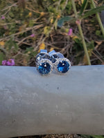 14k white gold blue sapphire and diamond halo studs