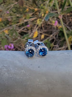 14k white gold blue sapphire and diamond halo studs