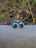 14k white gold blue sapphire and diamond halo studs