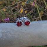 14k white gold ruby and diamond halo studs