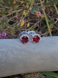 14k white gold ruby and diamond halo studs