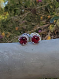 14k white gold ruby and diamond halo studs