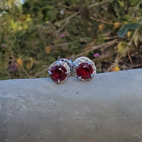 14k white gold ruby and diamond halo studs