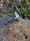 14k white gold diamond & blue sapphire estate Art Deco c.1920's filigree glove shield ring