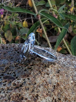 14k white gold diamond & blue sapphire estate Art Deco c.1920's filigree glove shield ring