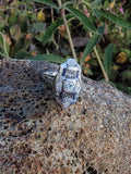 14k white gold diamond & blue sapphire estate Art Deco c.1920's filigree glove shield ring