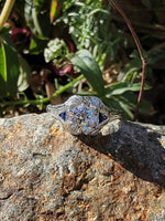 18k white gold European cut diamond & sapphire estate filigree Art Deco c.1920's ring