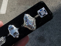 14k white gold diamond & pink sapphire estate Art Deco c.1920's filigree glove shield ring