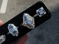 18k white gold engraved diamond & sapphire estate Art Deco c.1920's square ring