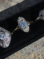 14k gold two tone c.1920's diamond glove shield navette ring