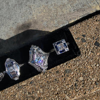 18k white gold engraved diamond & sapphire estate Art Deco c.1920's square ring