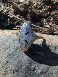 18k white gold diamond & sapphire estate Art Deco c.1920's filigree glove shield ring