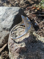 18k white gold diamond & sapphire estate Art Deco c.1920's filigree glove shield ring