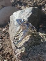 18k white gold diamond & sapphire estate Art Deco c.1920's filigree glove shield ring