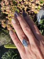 18k white gold diamond & sapphire estate Art Deco c.1920's filigree glove shield ring