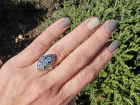 18k white gold diamond & sapphire estate Art Deco c.1920's filigree glove shield ring
