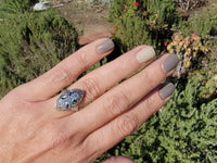 18k white gold diamond & sapphire estate Art Deco c.1920's filigree glove shield ring