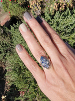 18k white gold diamond & sapphire estate Art Deco c.1920's filigree glove shield ring