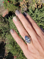18k white gold diamond & sapphire estate Art Deco c.1920's filigree glove shield ring