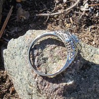 18k white gold c.1920's Deco filigree European cut diamond antique ring - apx .33ct