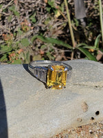 Platinum YELLOW sapphire & baguette diamond estate ring