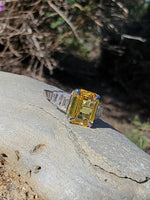 Platinum YELLOW sapphire & baguette diamond estate ring