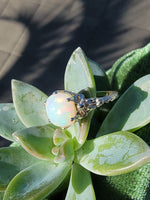 14k white gold filigree c.1920's opal ring
