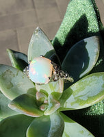 14k white gold filigree c.1920's opal ring
