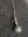 Platinum & 14k gold Edwardian pearl & diamond halo pendant necklace lavaliere