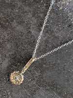 Platinum & 14k gold Edwardian pearl & diamond halo pendant necklace lavaliere