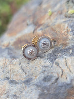 platinum & 14k gold two tone c.1930's Art Deco diamond & mother of pearl stud earring