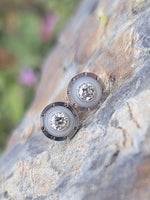 platinum & 14k gold two tone c.1930's Art Deco diamond & mother of pearl stud earring