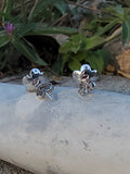 14k white gold vintage diamond floral flower studs - apx .08ct tw