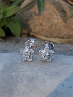 14k white gold vintage diamond floral flower studs - apx .08ct tw