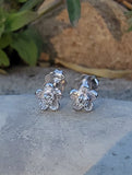 14k white gold vintage diamond floral flower studs - apx .08ct tw