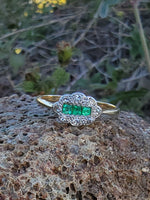 platinum& 14k gold two tone emerald & diamond antique ring