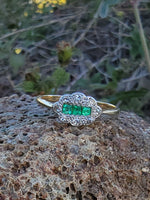 platinum& 14k gold two tone emerald & diamond antique ring