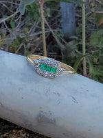 platinum& 14k gold two tone emerald & diamond antique ring