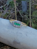 platinum& 14k gold two tone emerald & diamond antique ring