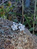 14k white gold vintage diamond floral flower studs