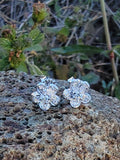 14k white gold vintage diamond floral flower studs