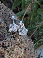 14k white gold vintage diamond floral flower studs