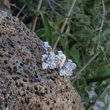 14k white gold vintage diamond floral flower studs